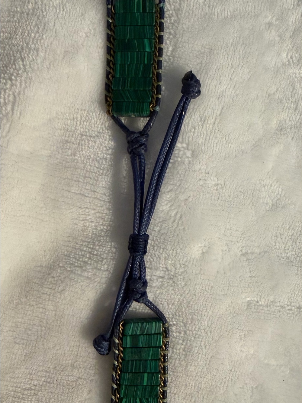 Cape Diablo Green and Navy Beaded Cord Bracelet with Gold Chain Trim